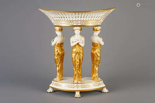 A French gilt parcel-biscuit porcelain centerpiece