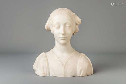 A white marble bust of a young lady, 19th/20th C.