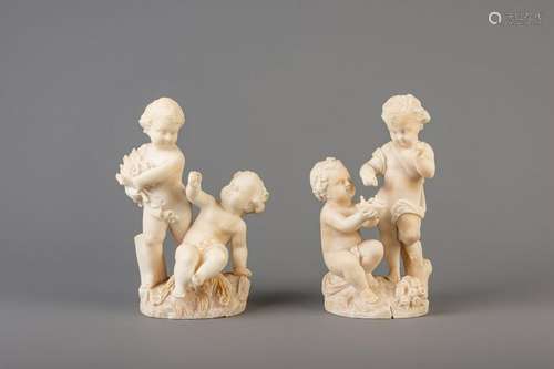 Two groups with putti in alabaster, possibly 'Spring'