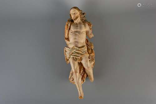 A large polychrome painted wood Corpus Christi, the Low