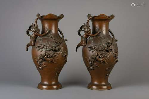 Hippolyte François Moreau (1832-1927): A pair of bronze