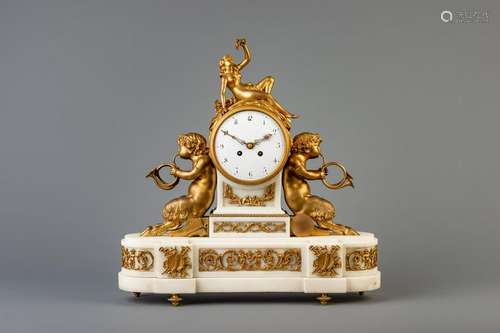 A Neoclassical gilt bronze mounted white marble mantel