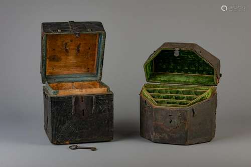 A knife holder and a bottle box in leather covered