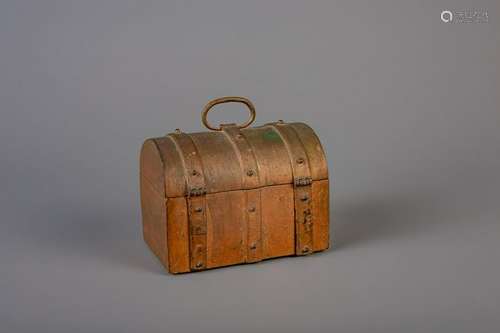 A Flemish cast iron box with gilding of a later date,