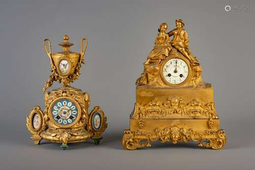 A gilt bronze Romanticism mantel clock and a