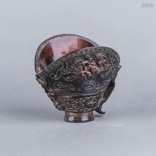 A CARVED HORN CUP