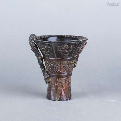 A CARVED HORN CUP