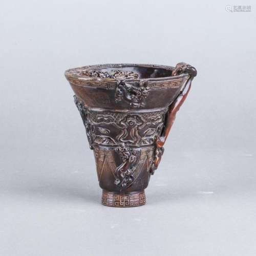 A CARVED HORN CUP