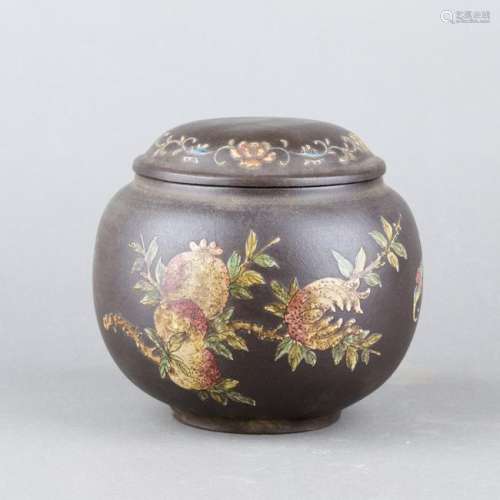 A CHINESE ZISHA TEA CANISTER WITH LID