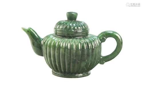 A CHINESE ANTIQUE SPINACH JADE TEAPOT