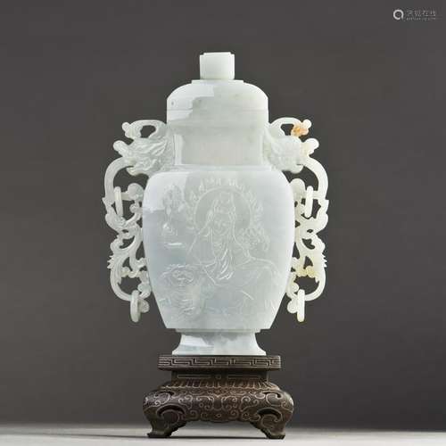 A CHINESE JADEITE JADE VASE OF BALUSTER FORM