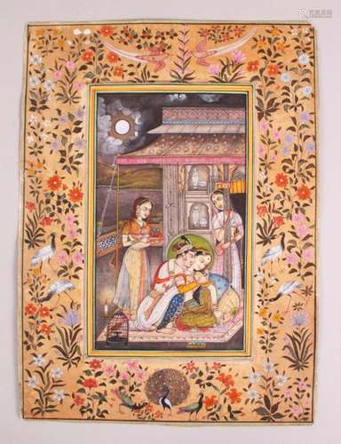 A VERY FINE 19TH CENTURY INDIAN MINIATURE MUGHAL ART HAND PAINTED PICTURE, the picture depicting the