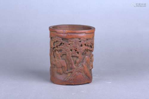 A CARVED BAMBOO BRUSH POT