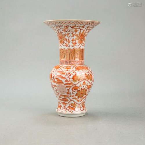 A IRON RED GILT-DECORATED PHOENIX TAIL VASE