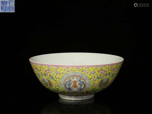 A YELLOW GROUND 'FLOWER' BOWL