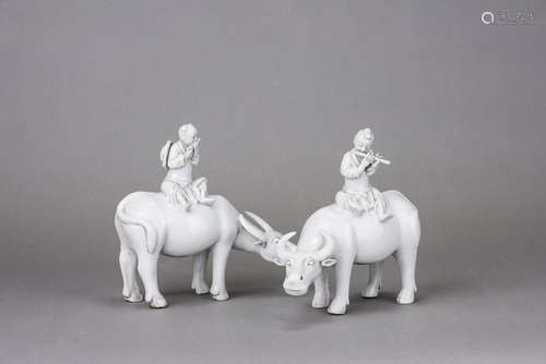 BLANC DE CHINE 'BOY ON WATER BUFFALO', PAIR