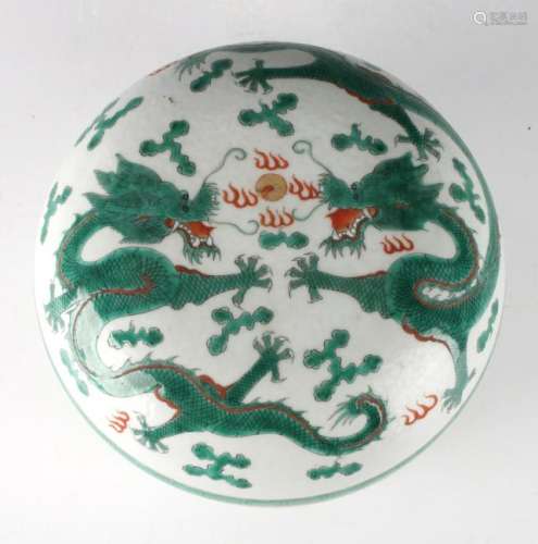 GREEN & WHITE LIDDED PORCELAIN DRAGON DISH