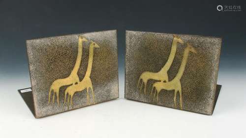 PAIR OF MCM COPPER ENAMELED GIRAFFE BOOKENDS