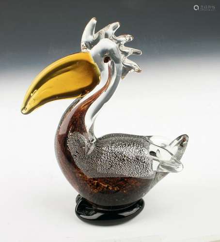 CHARMING ART GLASS PELICAN SILVER FOIL