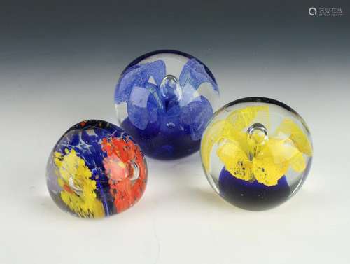 3 BLOWN GLASS PAPERWEIGHTS