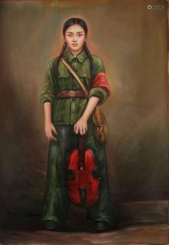 REVOLUTIONARY GIRL WITH VIOLIN ON CANVAS