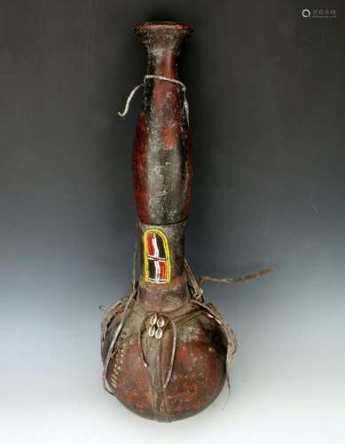 RARE AFRICAN MILK GOURD CANTEEN ATTACHED LID