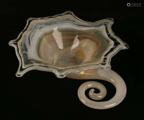 MCM HAND BLOWN BEIGE SMALL CENTERPIECE BOWL