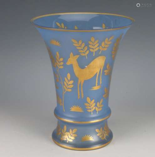 ART DECO SATIN GLASS VASE GOLD DEER