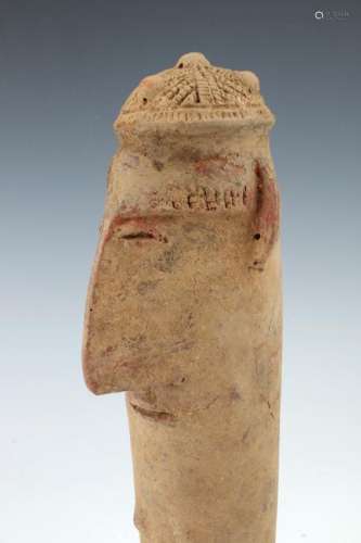 AFRICAN CLAY FIGURE ON STAND