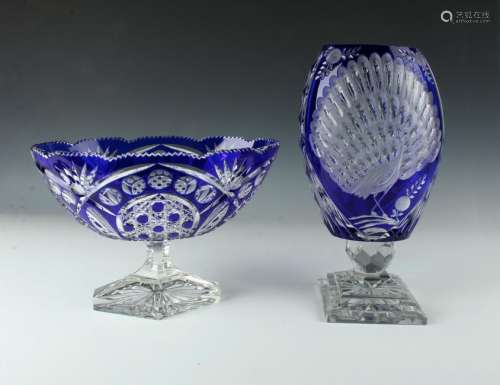 EXTRAORDINARY BAVARIAN COBALT CUT TO CLEAR GLASS