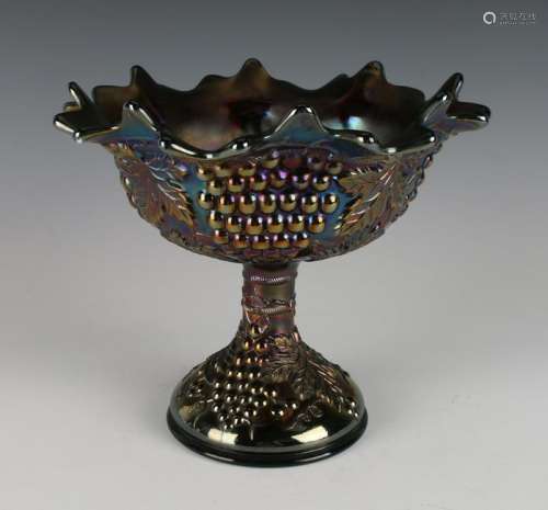 BLUE CARNIVAL GLASS COMPOTE