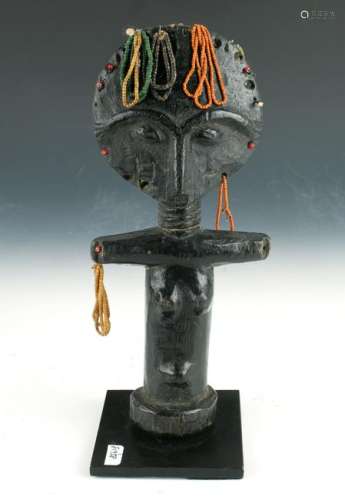 CARVED & BEADED AFRICAN FERTILITY FIGURE