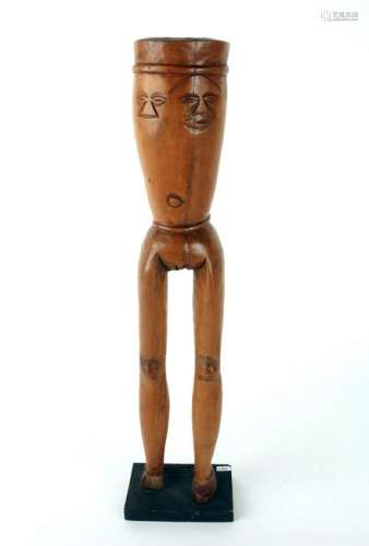 WOODEN CEREMONIAL FEMALE FORM CUP ON STAND