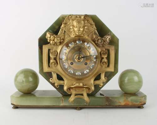 1850 LEFAIRE J. LEFEBVRE GREEN ONYX MANTEL CLOCK