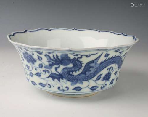 BLUE & WHITE PORCELAIN DRAGON BOWL