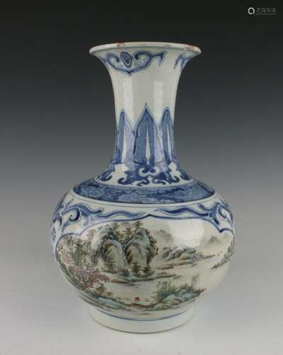 BLUE & WHITE LANDSCAPE VASE