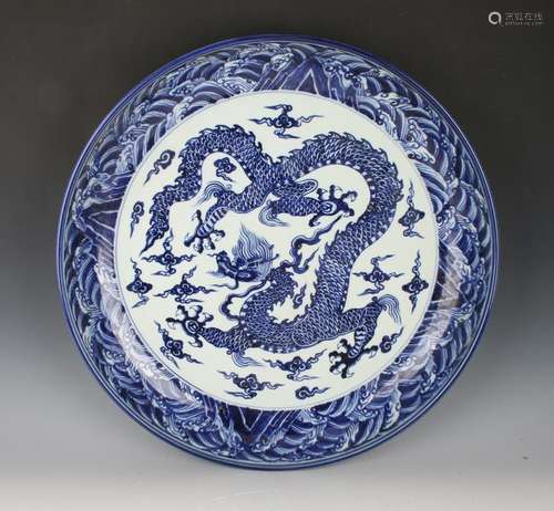 LARGE BLUE & WHITE DRAGON CHARGER