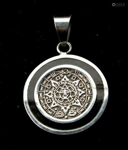 MEXICAN SILVER AZTEC CALENDAR PENDANT