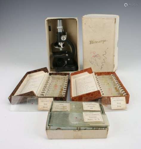 VINTAGE PREPARED GLASS SLIDES W MINI MICROSCOPE