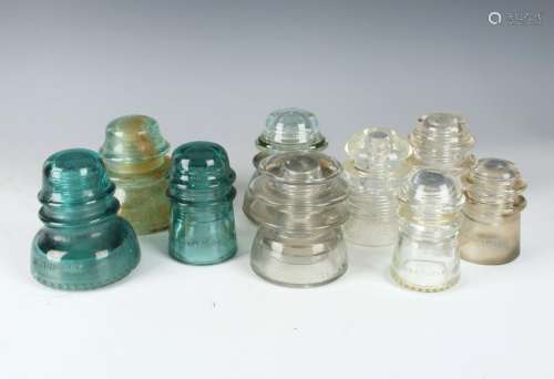 ASSEMBLED LOT OF 9 GLASS INSULATORS