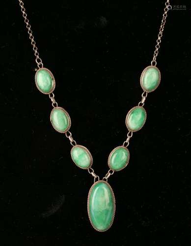 CHINESE SILVER & JADE PENDANT NECKLACE