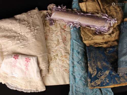 VINTAGE ANTIQUE LINENS CURTAIN PANELS EMBROIDERED