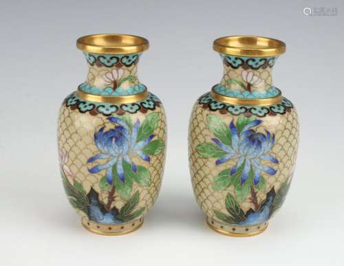 PAIR OF SMALL CLOISONNE VASES