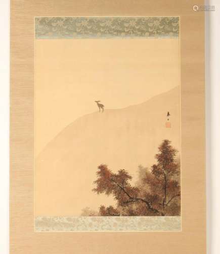 SCROLL OF A LONE DEER ON A MOUNTAINSIDE