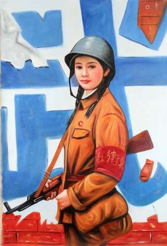 REVOLUTIONARY GIRL HOLDING GUN ON CANVAS