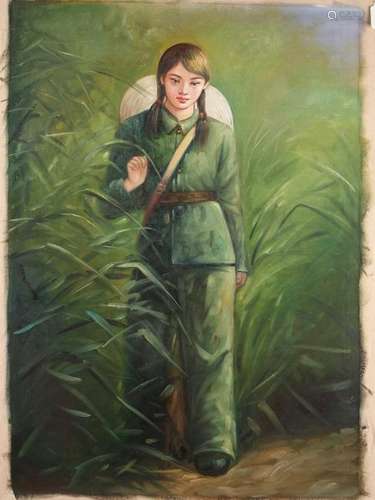 REVOLUTIONARY GIRL WALKING THROUGH FIELD ON CANVAS