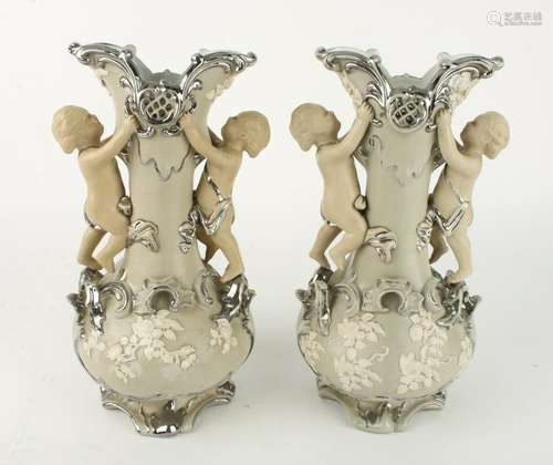 PAIR VILLEROY & BOCH GERMAN SALT GLAZED VASES