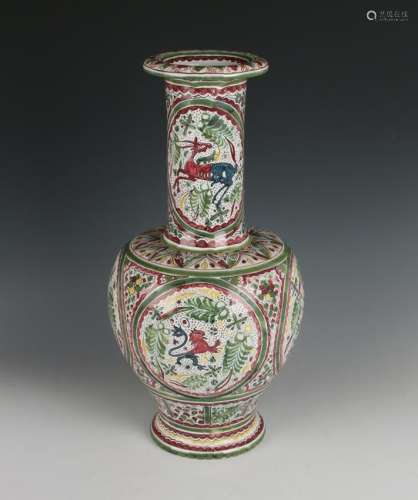 LARGE PORCELAIN PORTUGUESE MAJOLICA VASE