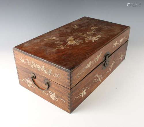 HUANGHUALI INLAID BIRD & FLOWER BOX