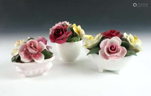 3 BONE CHINA FLOWER BOUQUETS STAFFORDSHIRE